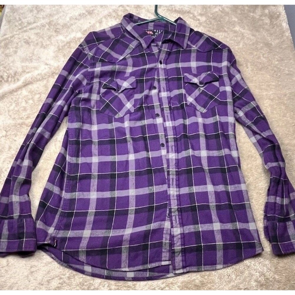 Tony Hawk Button Front Shirt Mens Purple Size: XL Plaid Long Sleeve w/Pockets